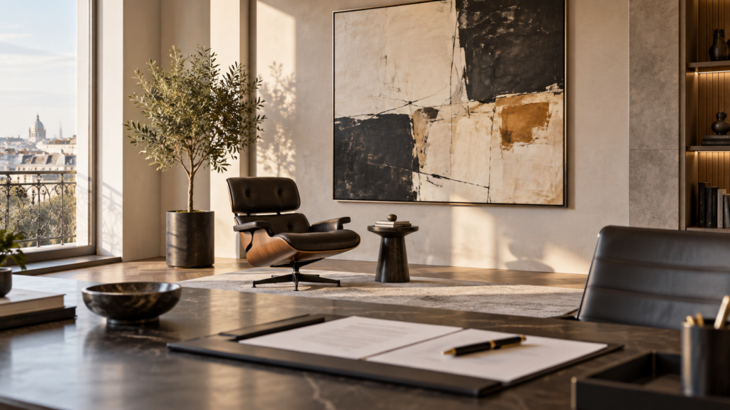 Lease-back d’une œuvre d’Art et de mobilier iconique dans un bureau contemporain